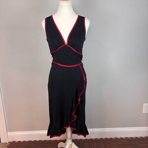 Windsor Womens Black Asymmetric Red Hem‎ Midi Dress SZ Small Y2K Whimsigoth 90's